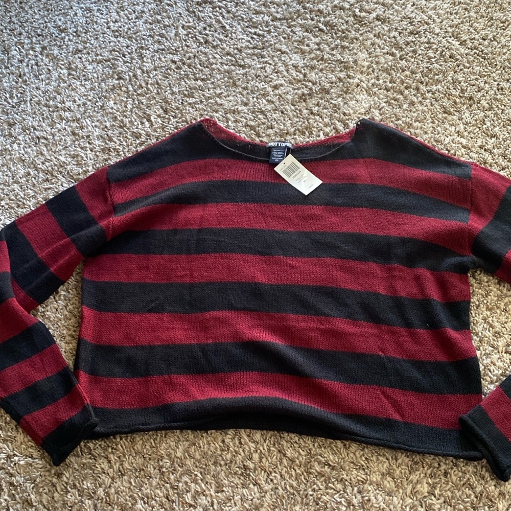 Red/Black Striped Cropped Sweater
